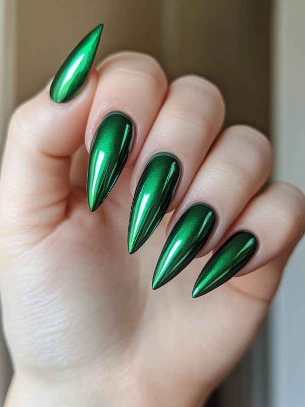 Metallic Green Nails