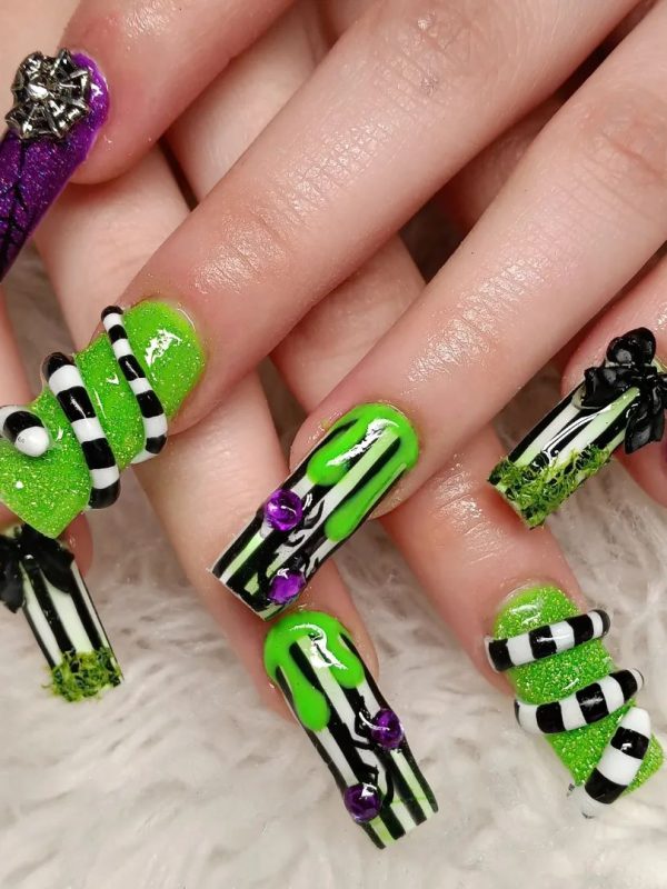 Beetlejuice nail designs