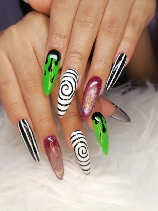 Beetlejuice nail designs