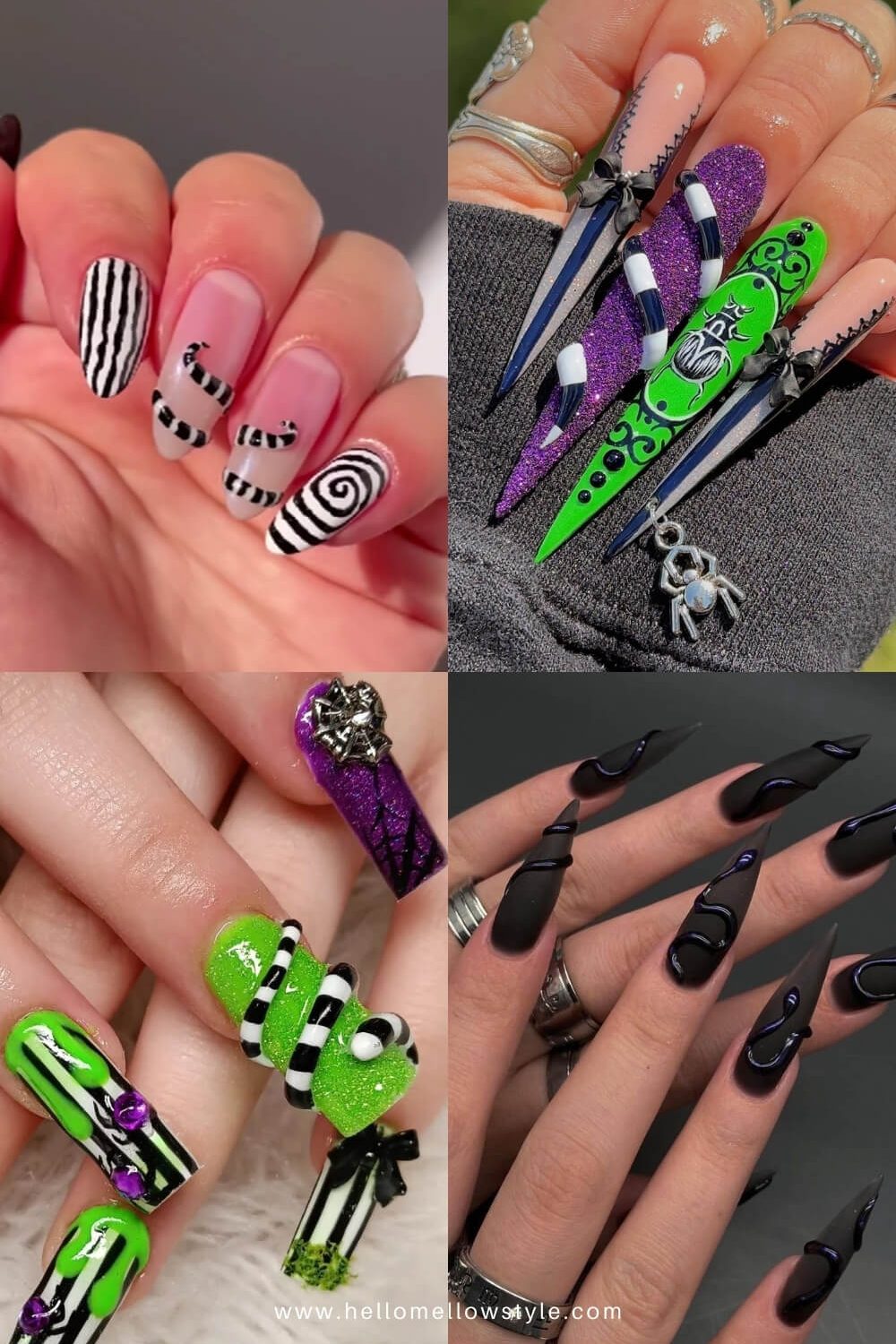 Turn Heads with These Beetlejuice Halloween Nail Designs and Ideas