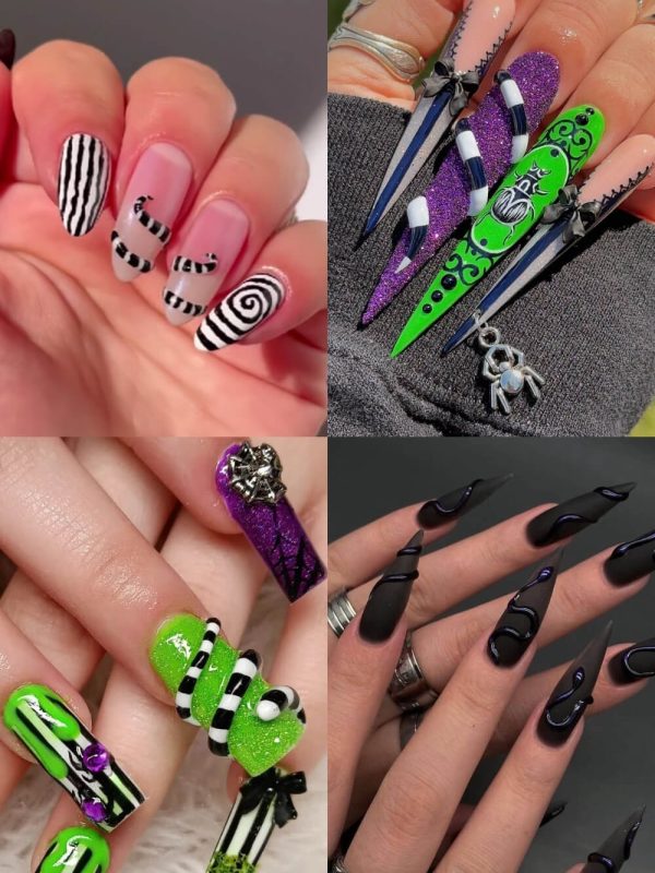 Turn Heads with These Beetlejuice Halloween Nail Designs and Ideas