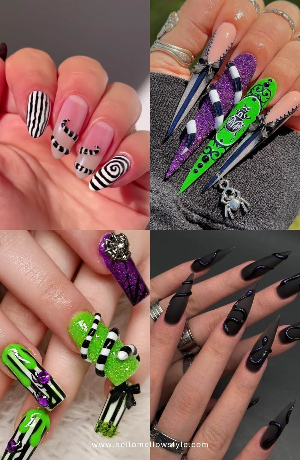 Turn Heads with These Beetlejuice Halloween Nail Designs and Ideas